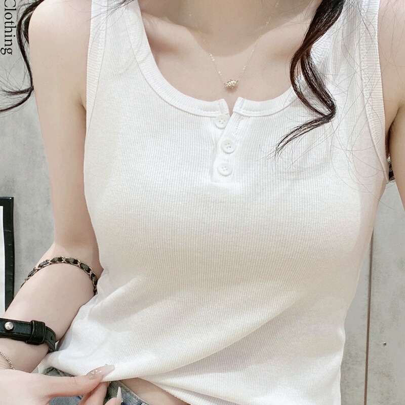 Summer new button-up camisole for women, plus size, slim fit, suitable for both inner and outer wear, versatile, slimming, sleeveless top