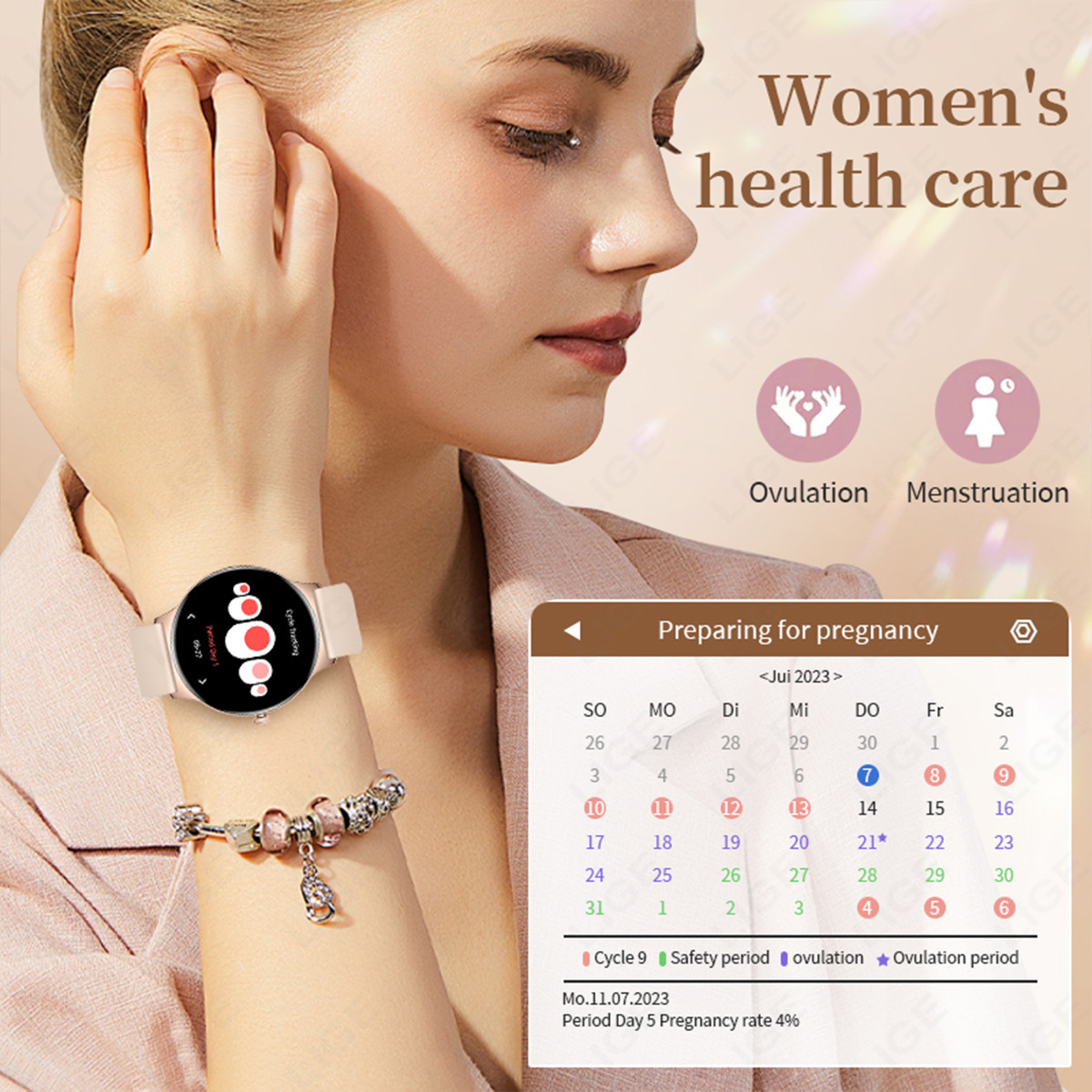 Women's Smartwatch With Heart Rate Blood Oxygen Monitor Bluetooth Calling Voice Assistant Pedometer Sports Watch_voghion.com