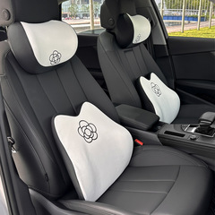 汽車頭枕 山茶花記憶棉車用柔軟座椅護頸枕抱枕 簡約汽車頭枕腰靠