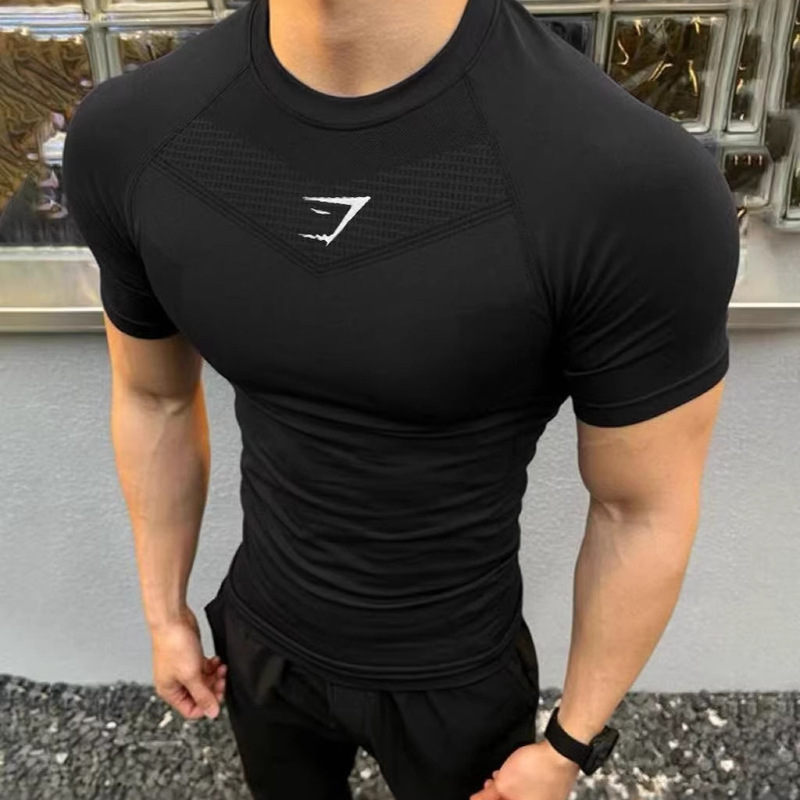 Gymshark2026 New Summer Style Men's Tight-Fitting T-Shirt Jogger Sports Fitness Running Training Quick-Drying Short Gymshark2026 New Summer Style Men's Tight-Fitting T-Shirt Jogger Sports Fitness Running Training Quick-Drying Short
