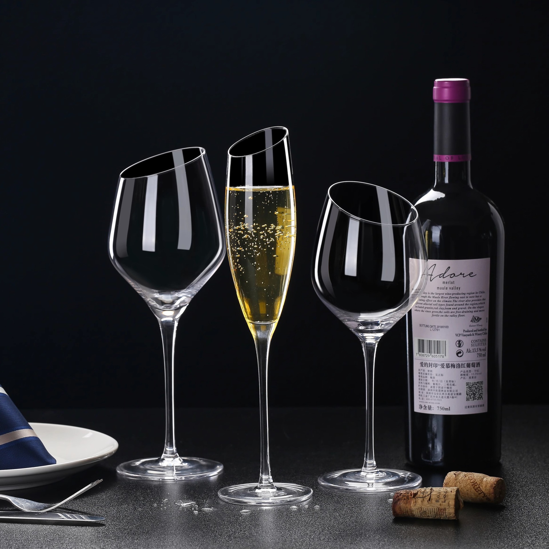 Copa de vino tinto de cristal de pie alto Copa de vino Copa de champán de vidrio Copa de cóctel Copa Martini LOGO imprimible