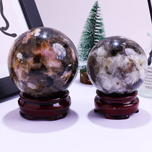 天然茶晶碧玺球原石打磨家居办公风水能量水晶球桌面装饰摆件批发
