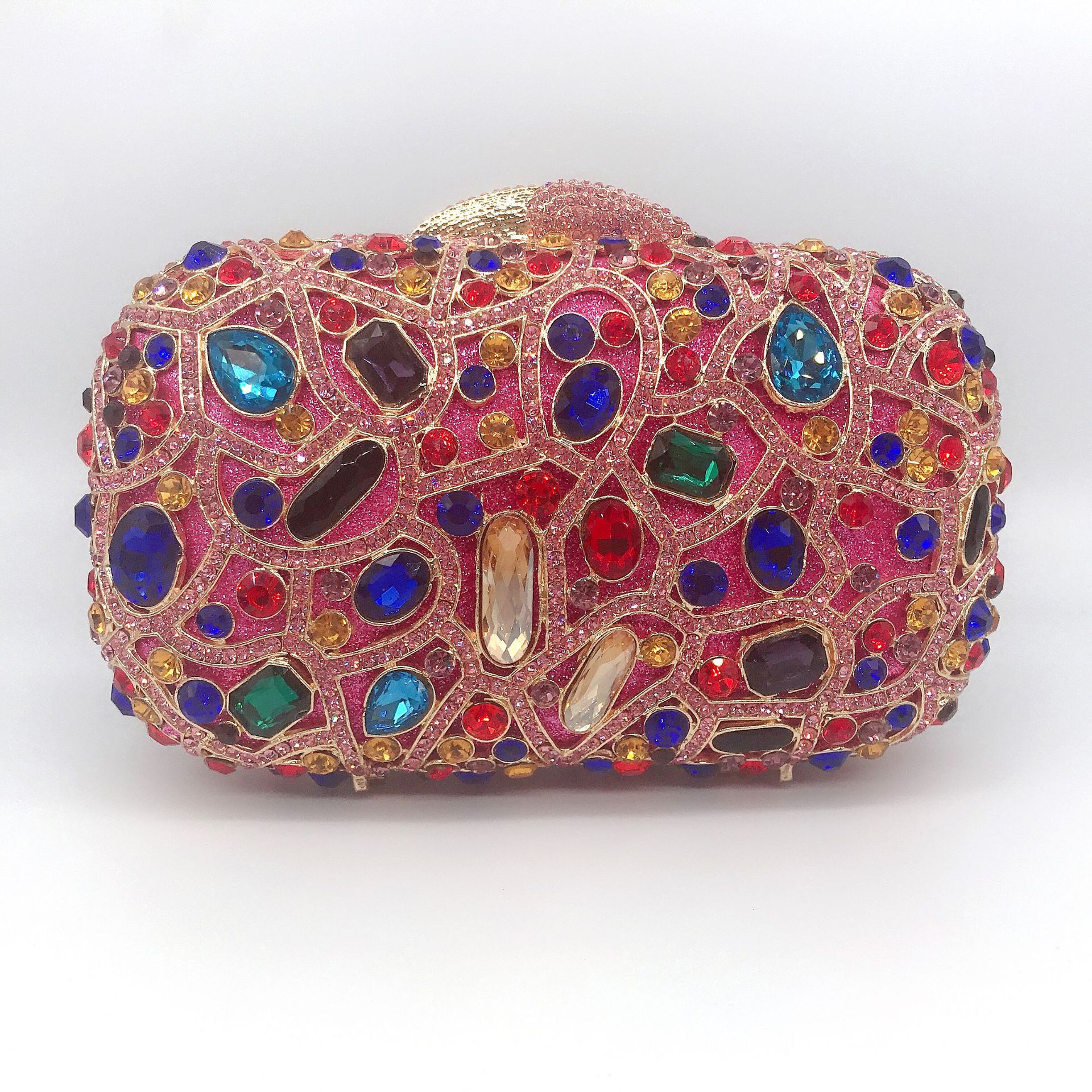 Bolsa de cena con diamantes transfronterizos no vacío caja dura de metal bolso de diamantes vestido de banquete bolso de mano bolso de mujer bolso de cadena
