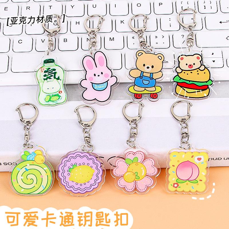 Creativo de dibujos animados fruta flor color llavero lindo estudiante acrílico mochila colgante adornos Accesorios al por mayor