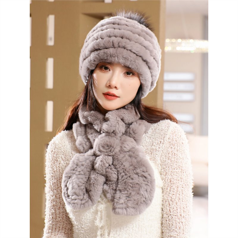 獭兔毛皮草围巾时尚獭兔毛手工编织皮草保暖兔毛荷叶边围巾女冬季