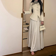 山茶手信老钱风法式立体花毛呢外套/半身长裙大摆裙套装女两件套