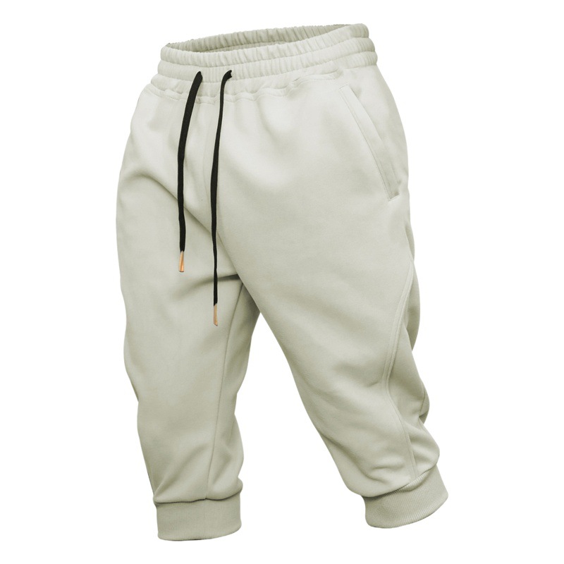 2023 Summer Men's Casual Sports Daily Outdoor Three-Quarter Shorts Spliced Flap Pocket Pants Zipper Leg Binding Thread New Style