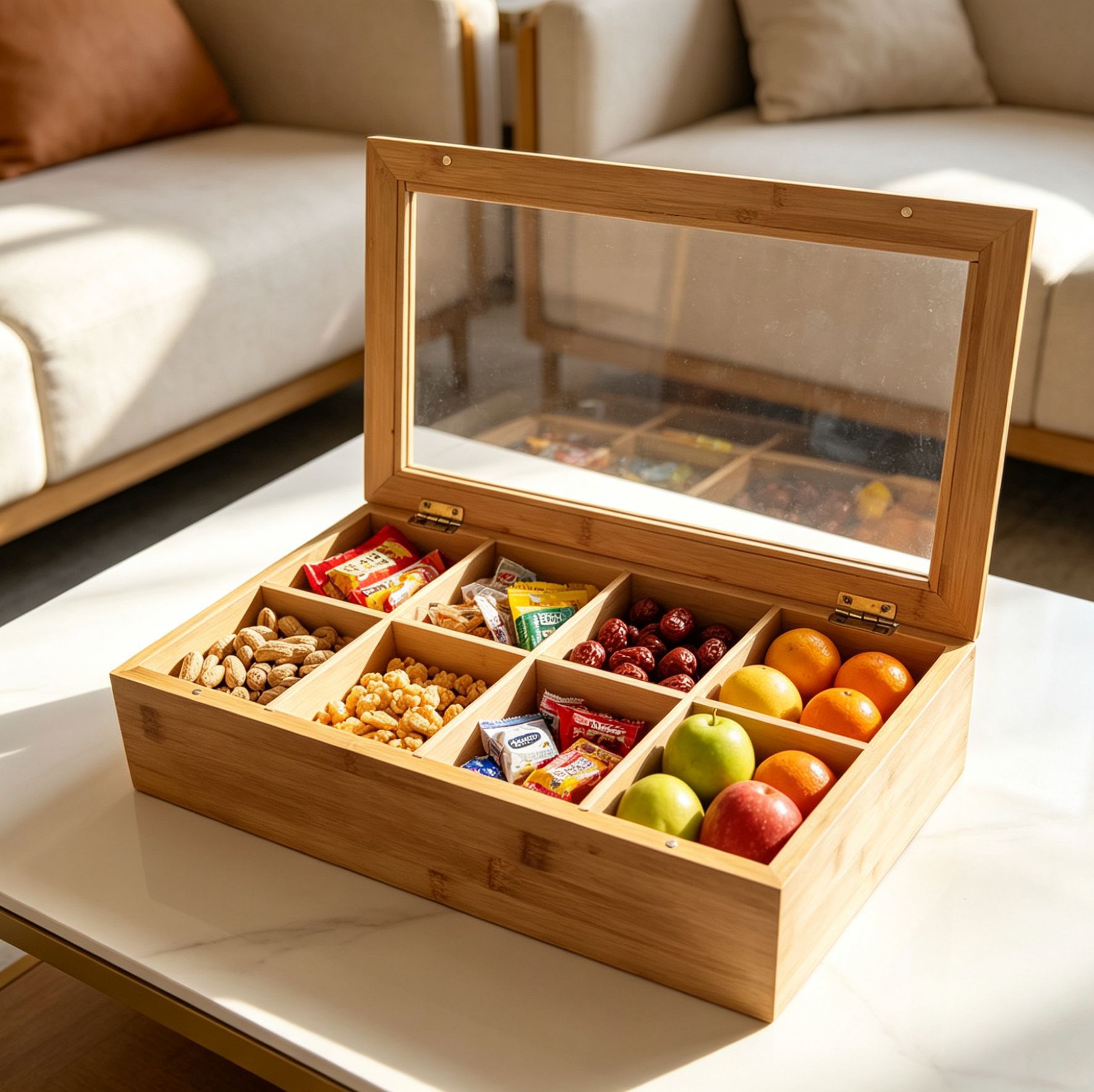 Caja Organizadora de Bambú para Bolsitas de Té, Transparente, para Escritorio