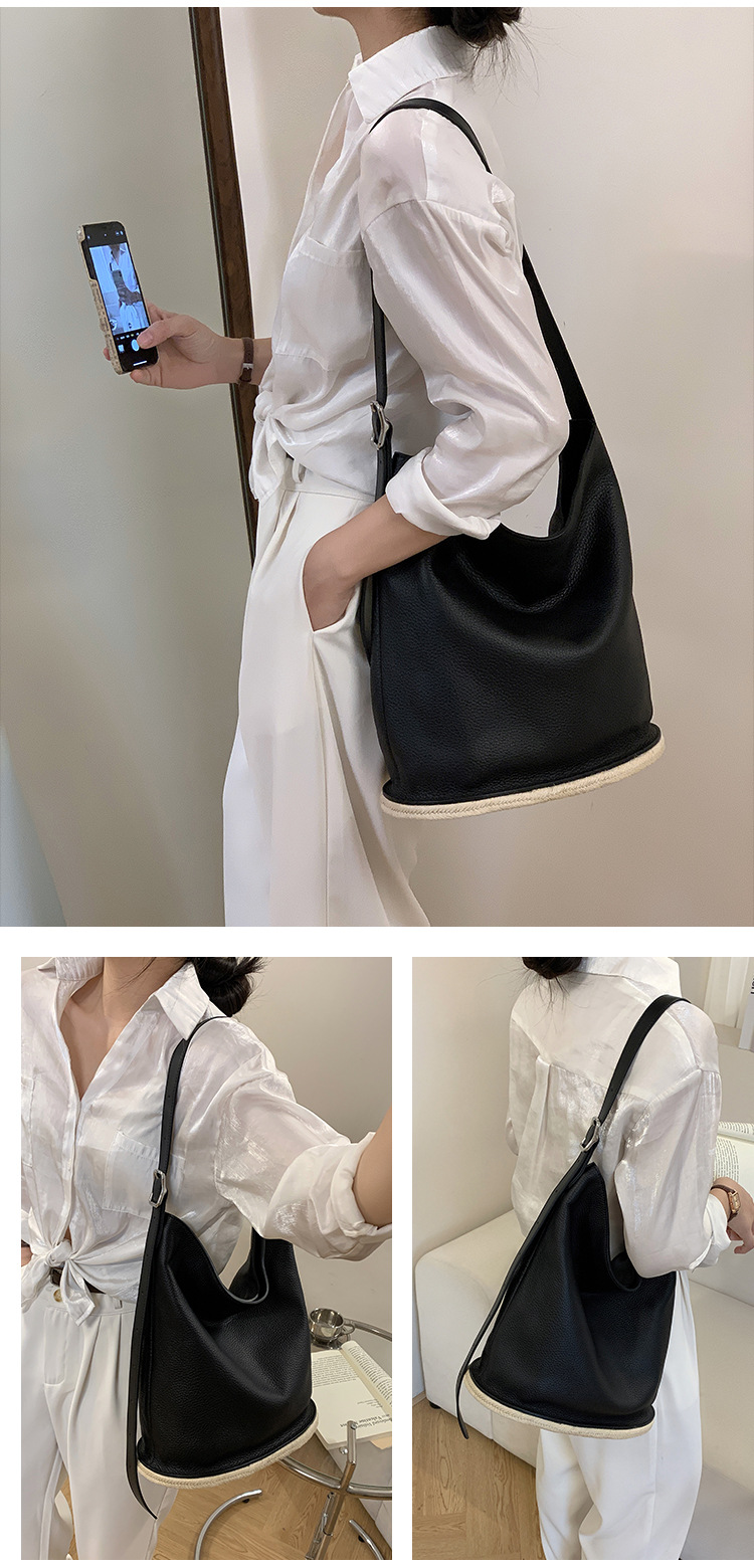 Bucket leisure large capacity commuting women's 2024 new single shoulder tote bag, leather soft cowhide crossbody bag_voghion.com