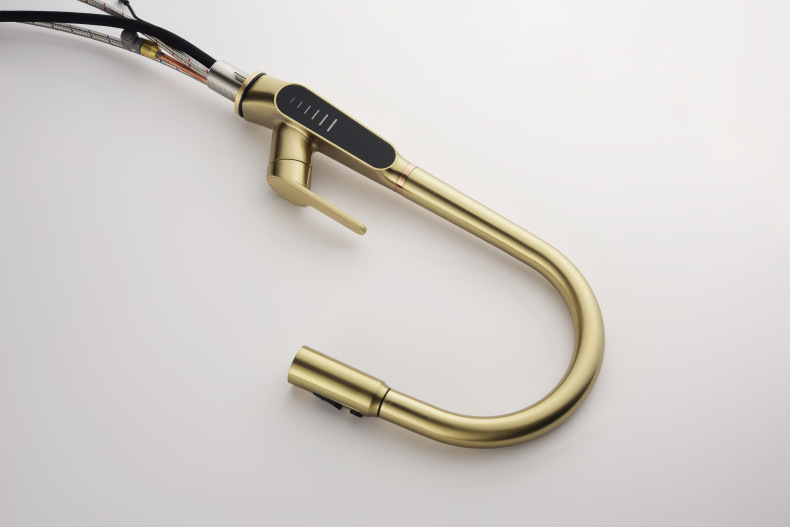 Konishi hydroelectric power digital display kitchen faucet pull-out sink faucet with brushed gold color undefined