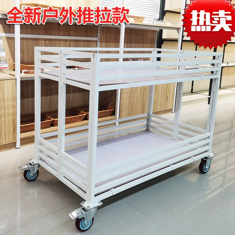Тележка для торговой точки одежды, складная тележка для цветов в супермаркете, тележка для уличной торговой точки, уличная мобильная полка для супермаркета