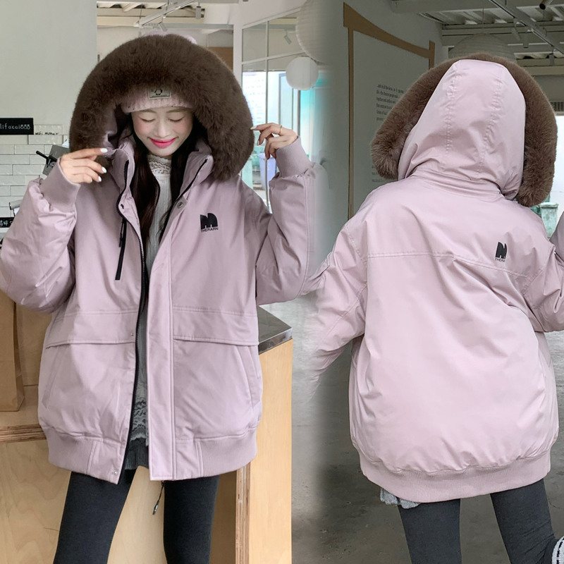 工装羽绒棉服女冬季2025新款小个子大毛领连帽加厚派克服棉衣外套|undefined