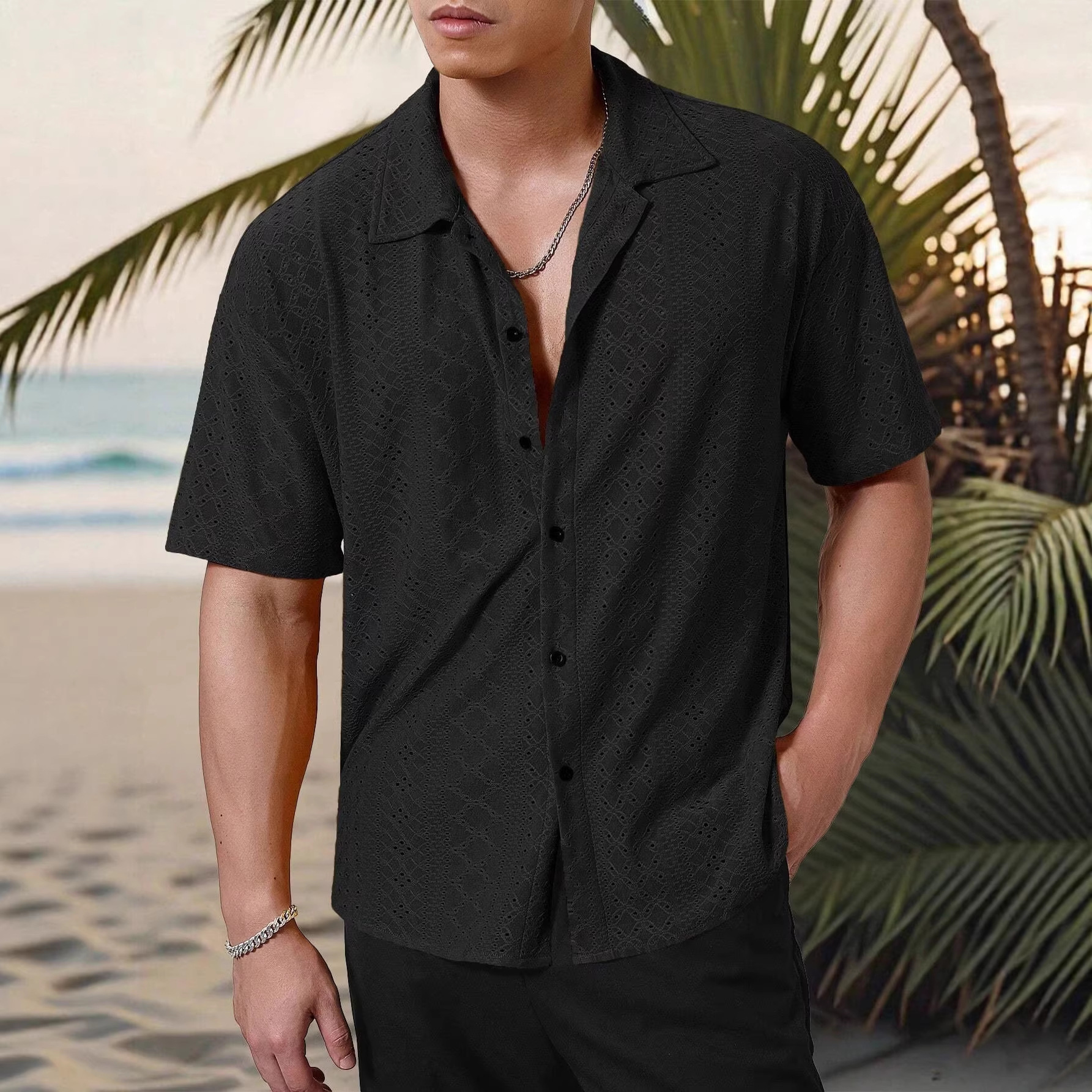 Men's Summer Resort Shirt Short Sleeve - Breathable Button-Up Open Front Shirt For Beach & Commute (S-Xxl, Lightweight & Vintage Style)_voghion.com