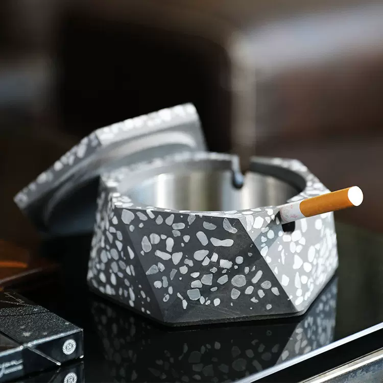 水磨石烟灰缸ins风水泥工艺品个性潮流创意创意手工石材