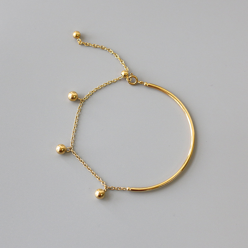 Europeo y americano ins joyería semi-Costura joyería hebilla redonda alambre bola de acero borla pulsera titanio acero chapado 18K oro joyería femenina