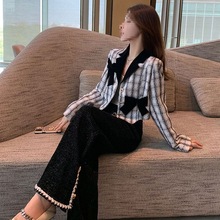 粗花呢时尚小香风套装女两件套秋冬季蝴蝶结名媛气质外套阔腿裤子