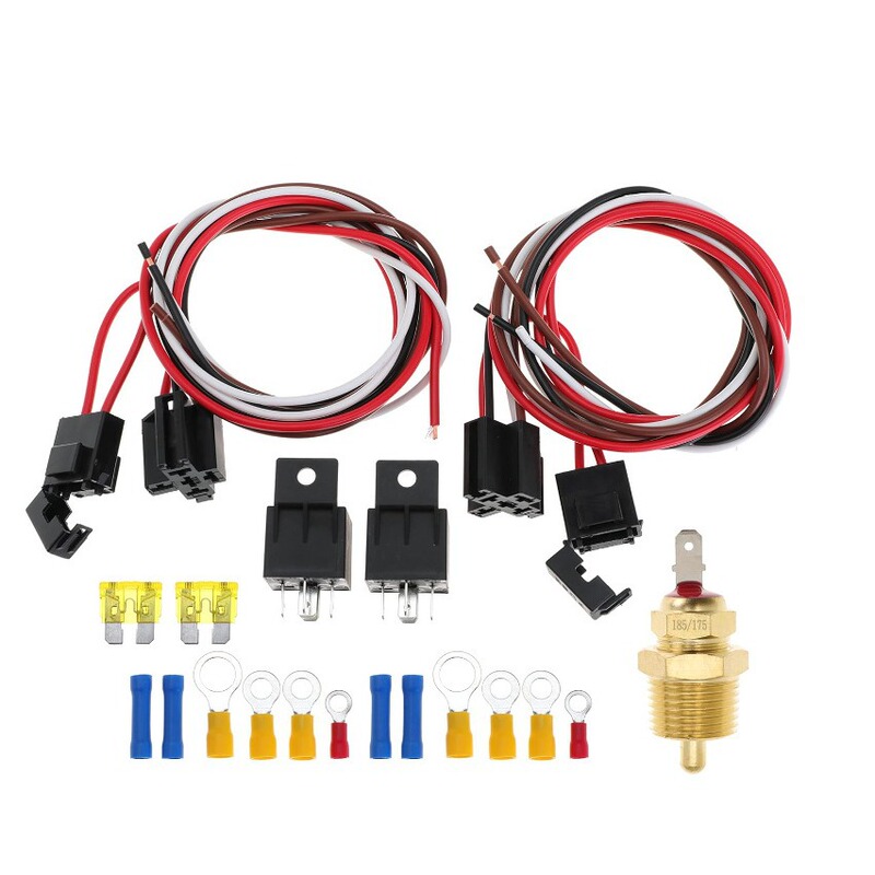 Dual electric fan relay kit with thermostat radiator fan temperature sensing 185 On 175 Off