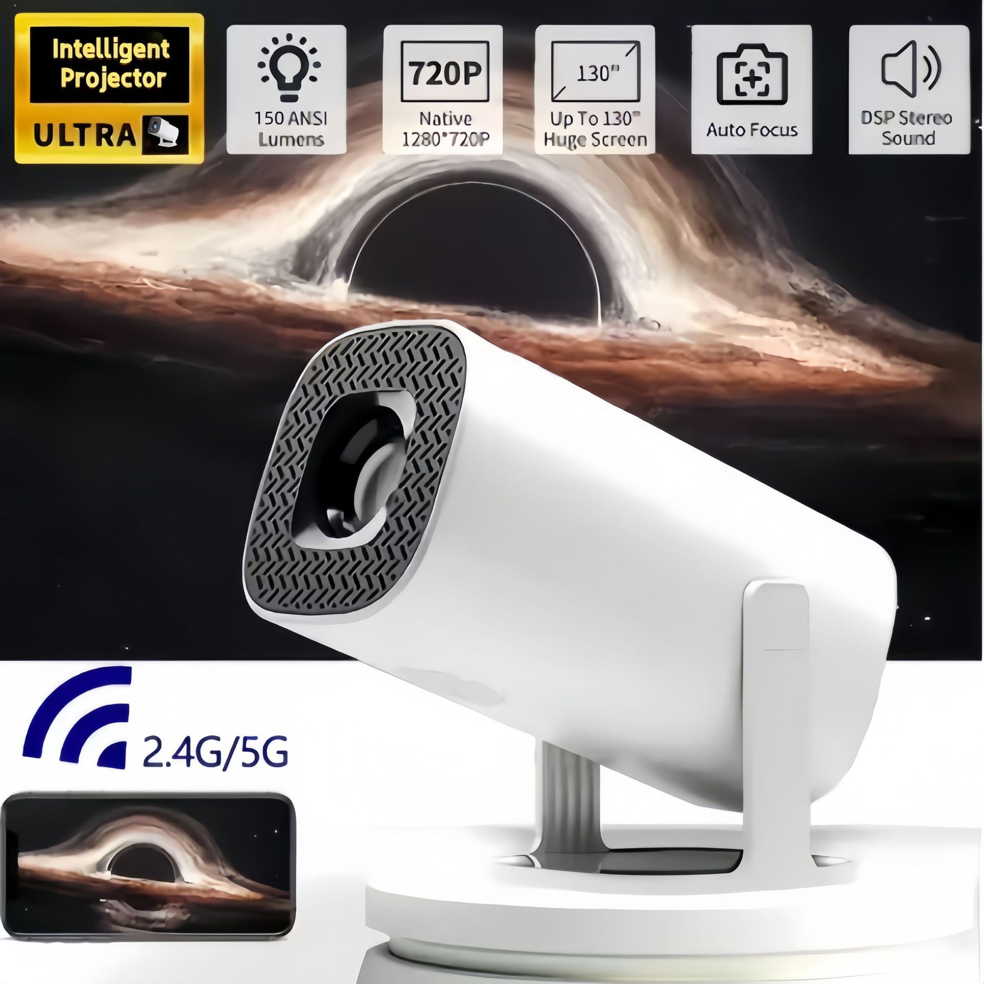 Smart Freedom 270 ° Rotating Projector Ultra-Clear 1080P Home Theater Mobile Phone Screen Projector Small