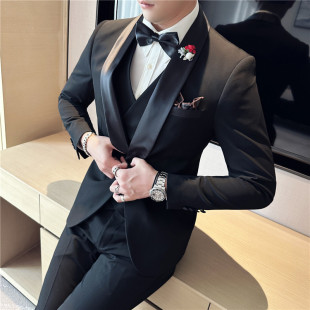 Groom Host Banquet Suit Men's No-Iron Texture Suit Three-Piece Business Casual Suit Suit