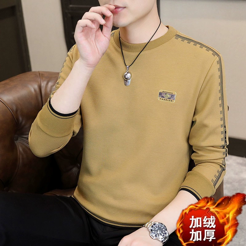 Европейский вокзал Новый осенний и зимний мужской круглый вырез с плюшевым свитером