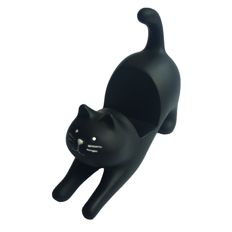 雑貨伸ばし猫スタンド 黒猫置物 怠け者携帯電話樹脂工芸品 可愛い置物|undefined