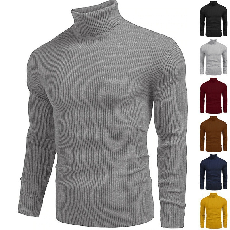 2025 Autumn and Winter Knitted Sweater Men's Slim High Collar Long Sleeve Knitted Sweater European and American Amazon Men's Basic Bottoming Shirt 2025 Autumn and Winter Knitted Sweater Men's Slim High Collar Long Sleeve Knitted Sweater European and American Amazon Men's Basic Bottoming Shirt
