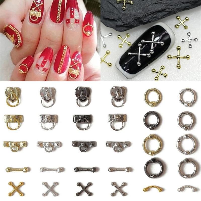 Nail art Rivet jewelry alloy perforated ring hollow ring lock retro punk style nail drill patch decoration