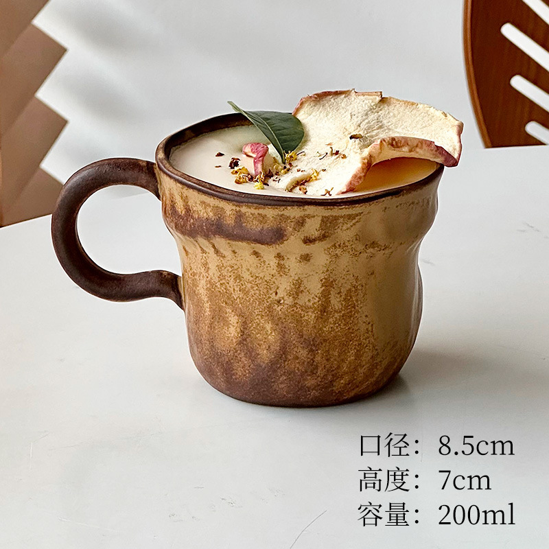 复古粗陶窑变釉陶瓷马克杯异形咖啡拿铁杯小众杯手冲杯卡布奇诺杯|undefined