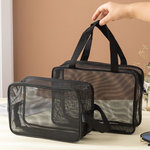 Alibaba.com Hand-held Shower Bag Mesh Drain Portable Toiletry Bag for Men Travel Large Capacity Bathtub Bag Full Transparency