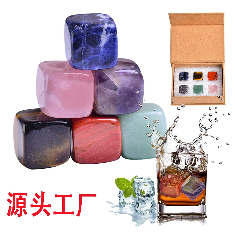 Ice cubes, square set for whiskey, organic marble crystal, natural ore