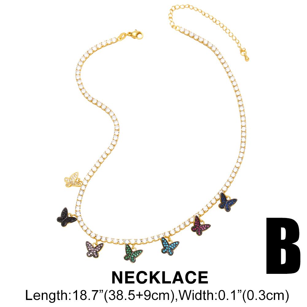 Fashion Butterfly Copper Pendant Necklace Plating Inlay Zircon Copper Necklaces