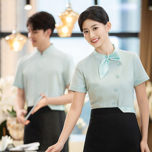 New Waiter Work Clothes Short-sleeved Summer Shirt Tea House Western Restaurant Catering Hot Pot Restaurant Rice Hotel Work Clothes