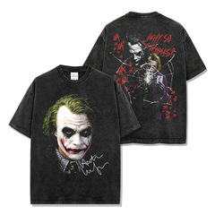 Cross-border vintage clown JOKER printed wash and old loose short-sleeved T-shirt heavy round neck hooded sweatshirt