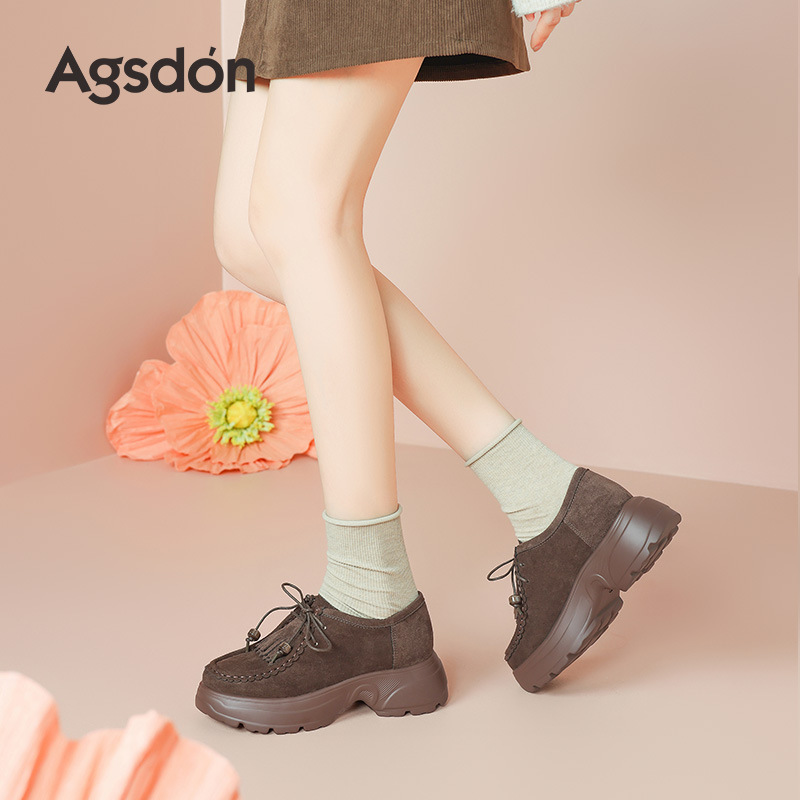 Zapatos de Lefour de fondo grueso para mujeres 2025 nuevos zapatos de caño con bordas retrógradas casuales zapatos de canguro suaves