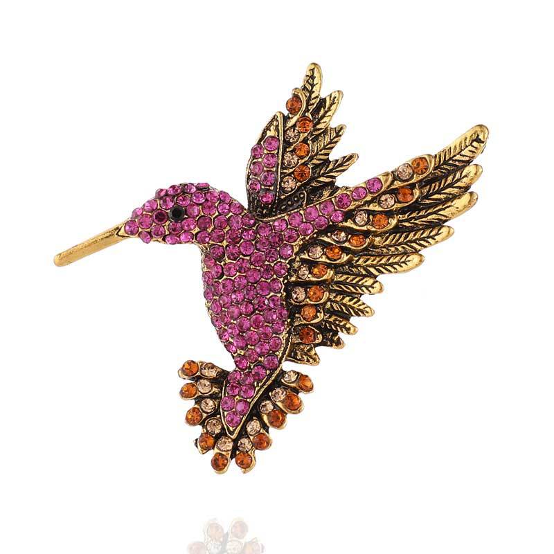 Comercio al por mayor de Europa y América transfronteriza nuevo diamante colibrí broche personalidad animal pin ramillete ropa de moda collar PIN para las mujeres