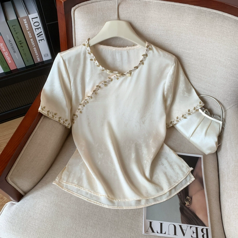 Новый продукт, новая рубашка с короткими рукавами из шелковицы в китайском стиле, летняя рубашка в стиле ретро с воротником-стойкой, высококачественная шелковая рубашка