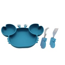 兒童硅膠餐具分格餐盤三件套嬰兒輔食訓練吸盤碗寶寶餐具套裝批發