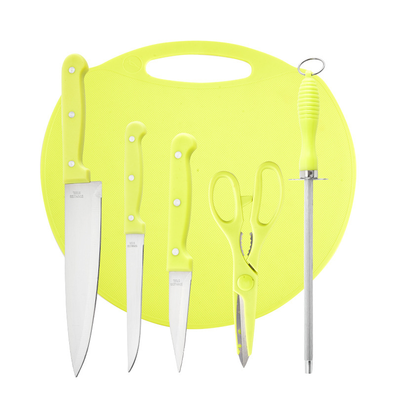 Nuevo conjunto de tarjetas de succión de cocina de acero inoxidable de seis piezas cuchillo de cocina multifuncional cuchillo de frutas conjunto de cuchillos