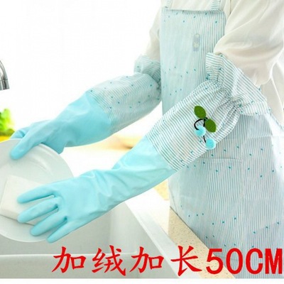 glove kitchen Plush Autumn and winter lengthen clothes Housework rubber thickening Dishwasher plastic cement Rubber One piece On behalf of