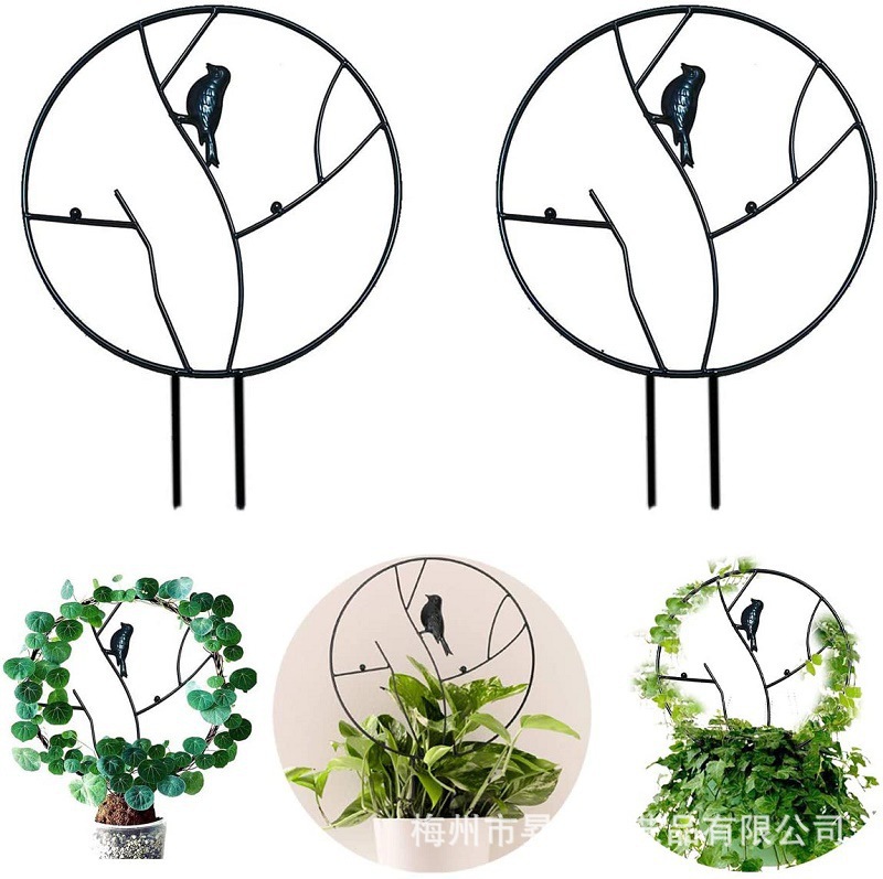 跨境供应园林花园植物花架铁艺攀爬支撑小鸟金属圆形花艺架亚马逊