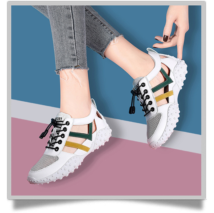 Sandal da mềm nữ bít mũi đế bằng chống trượt thoáng khí mùa xuân hè — LJ 58116 mét nâu rỗng, JST 1111 trắng xanh lá rỗng, LJ 1070 mặt lưới trắng, LJ 1062 rỗng trắng và đen chi tiết 12