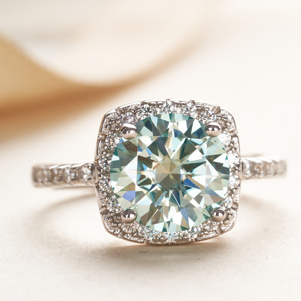 Anillo redondo de plata esterlina de 3 quilates de 9 mm certificados de comercio electrónico transfronterizo de ventas calientes anillo de compromiso europeo y americano