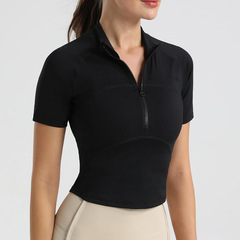 Half Zip Fitness Top Women's Short Sleeve T-Shirt Running Shirt Moisture-Wicking Breathable Yoga Training Top Spring and Summer