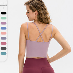 緊身瑜伽運動背心女 性感細帶交叉跑步速干健身衣服帶胸墊02109