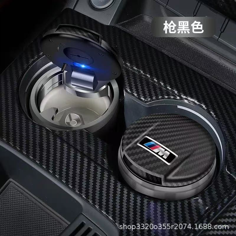 Car Carbon Fiber Ashtray Flame Retardant Ceramic Liner Mini with Led Light Car Ashtray