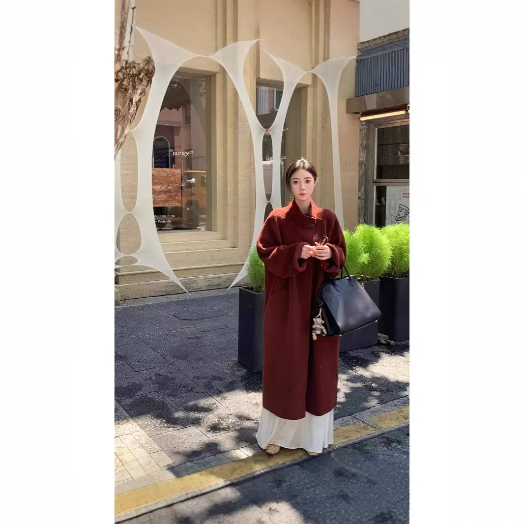 七七同款气质慵懒风随性高级感纯羊毛毛呢大衣外套英伦风宽松型