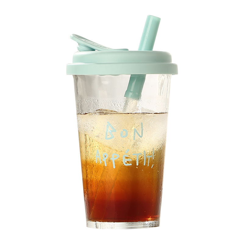 新しいフリップトップガラスコーヒーカップインコールドドリンクシンプルなミルクティーカップ高価値お土産カップ蓋付き|undefined