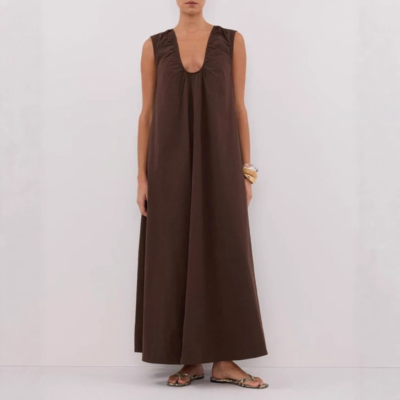 2025 Summer Scandinavian Casual Style Hot New Loose Sleeveless Dress Women's Niche Pleated V Neck Vest Dress 2025 Summer Scandinavian Casual Style Hot New Loose Sleeveless Dress Women's Niche Pleated V Neck Vest Dress