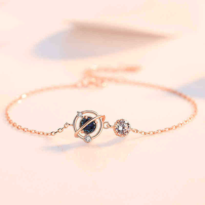 Light luxury Diamond Dream Planet bracelet female blue glaze universe Star design bracelet Valentine's Day gift
