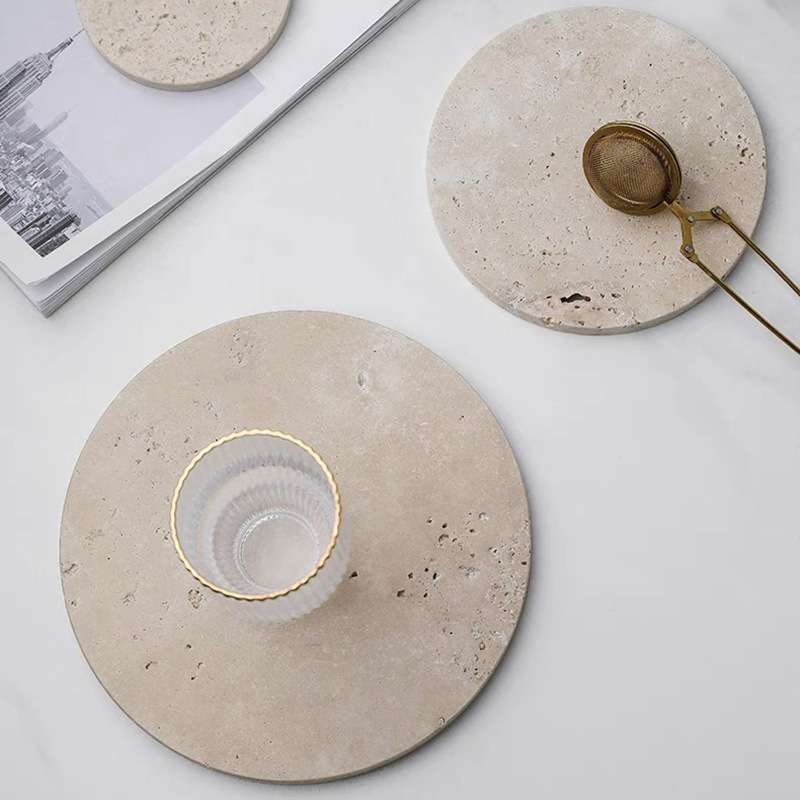 Paleta de piedra de cueva natural de estilo medieval alta sensación de hoteles en el hogar bandeja de almacenamiento de mesa aislamiento térmico cojín de tazas adornos